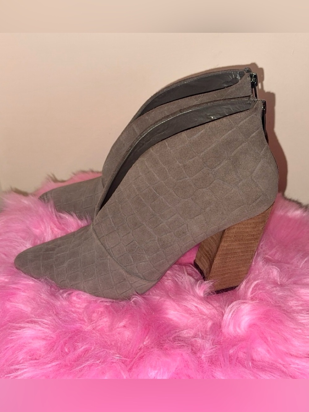 Vince Camuto Croc-Embossed Gray Women’s Ankle Booties